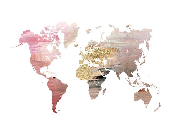 Pink World Map Art Print Ikonolexi Art Com Map Of World Art