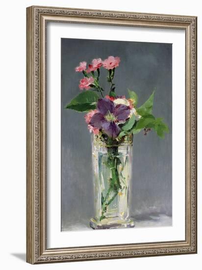 Pinks and Clematis in a Crystal Vase, c.1882-Edouard Manet-Framed Giclee Print