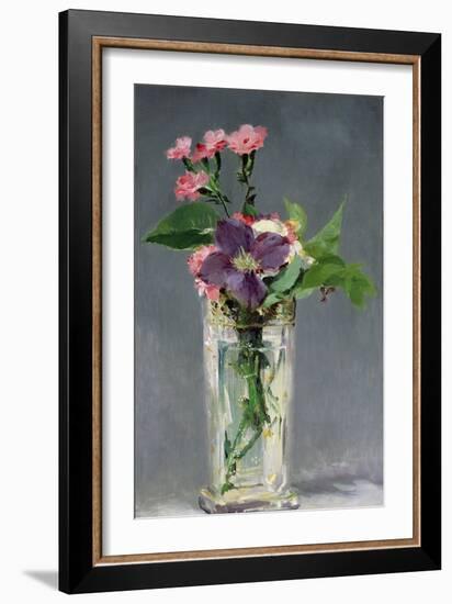 Pinks and Clematis in a Crystal Vase, c.1882-Edouard Manet-Framed Giclee Print