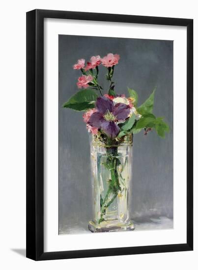 Pinks and Clematis in a Crystal Vase, c.1882-Edouard Manet-Framed Giclee Print