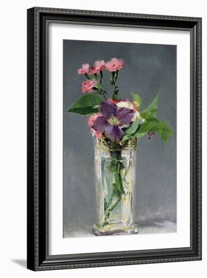 Pinks and Clematis in a Crystal Vase, c.1882-Edouard Manet-Framed Giclee Print