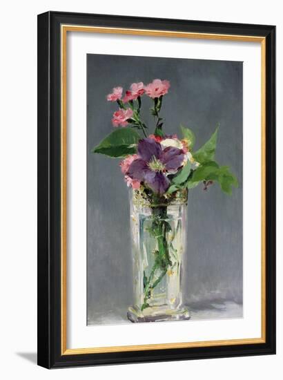 Pinks and Clematis in a Crystal Vase, c.1882-Edouard Manet-Framed Giclee Print