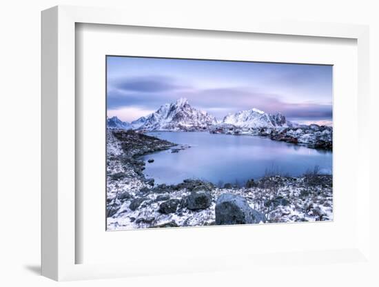 Pinksky Dominates the Scenery in Reine at Dusk, Lofoten Islands, Arctic, Norway, Scandinavia-Roberto Moiola-Framed Photographic Print