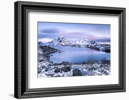Pinksky Dominates the Scenery in Reine at Dusk, Lofoten Islands, Arctic, Norway, Scandinavia-Roberto Moiola-Framed Photographic Print