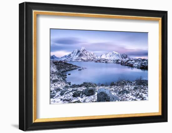 Pinksky Dominates the Scenery in Reine at Dusk, Lofoten Islands, Arctic, Norway, Scandinavia-Roberto Moiola-Framed Photographic Print
