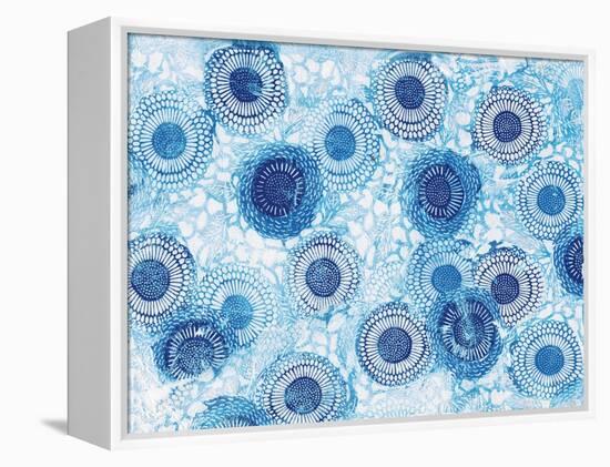 Pinto and Buffalo Flowers Blue-Kellie Day-Framed Stretched Canvas