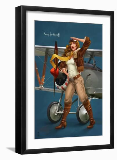 Pinup Girl Aviator - Ready for Take Off!-Lantern Press-Framed Art Print