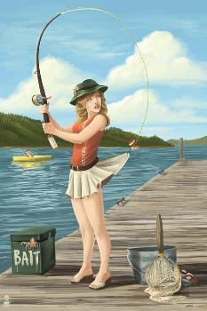 Pinup Girl Fishing on Lake' Art Print - Lantern Press 
