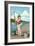 Pinup Girl Fishing on Lake-Lantern Press-Framed Art Print