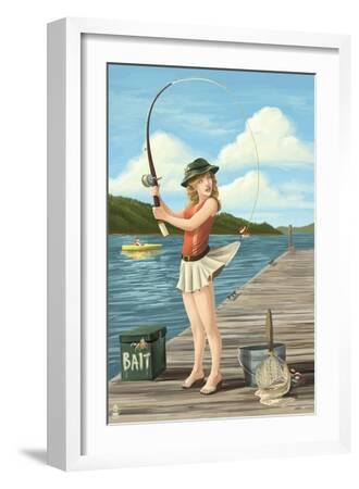 Pinup Girl Fishing on Lake' Art Print - Lantern Press