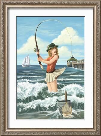 Pinup Girl Fishing' Art Print - Lantern Press