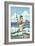 Pinup Girl Fishing-Lantern Press-Framed Art Print