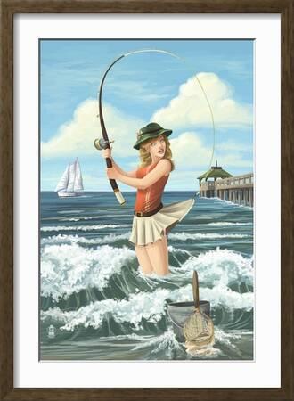 Pinup Girl Fishing on Ocean