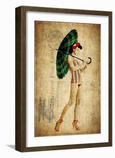 Pinup Girl in the Shade-GI ArtLab-Framed Giclee Print