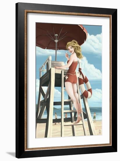 Pinup Girl Lifeguard-Lantern Press-Framed Art Print