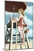 Pinup Girl Lifeguard-Lantern Press-Mounted Art Print