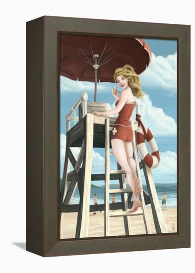 Pinup Girl Lifeguard-Lantern Press-Framed Stretched Canvas