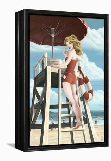 Pinup Girl Lifeguard-Lantern Press-Framed Stretched Canvas