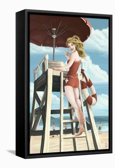 Pinup Girl Lifeguard-Lantern Press-Framed Stretched Canvas