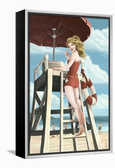 Pinup Girl Lifeguard-Lantern Press-Framed Stretched Canvas