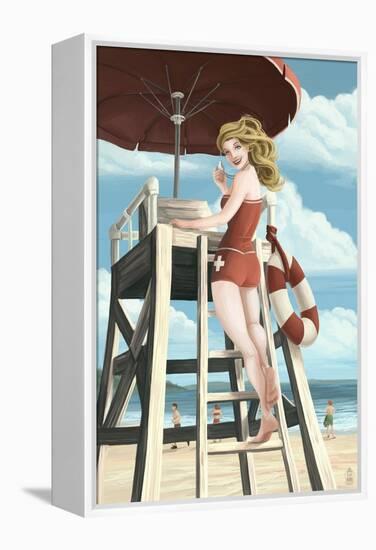 Pinup Girl Lifeguard-Lantern Press-Framed Stretched Canvas