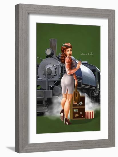 Pinup Girl Railroad Trip-Lantern Press-Framed Art Print