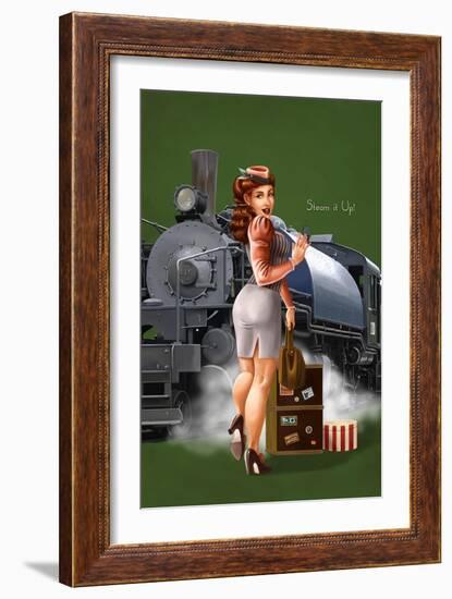 Pinup Girl Railroad Trip-Lantern Press-Framed Art Print