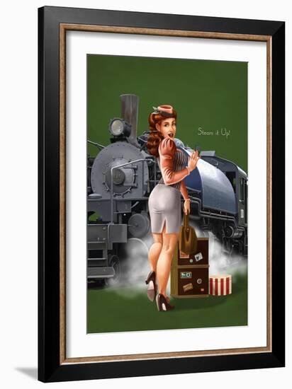 Pinup Girl Railroad Trip-Lantern Press-Framed Art Print