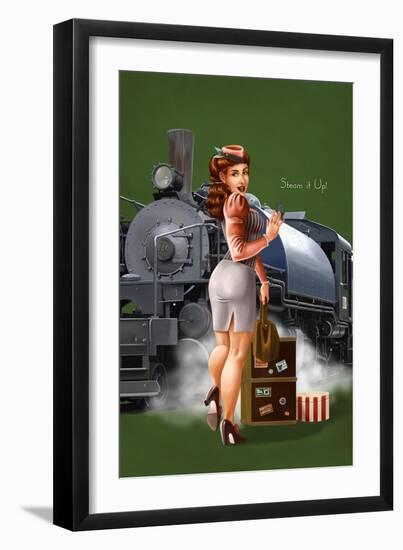 Pinup Girl Railroad Trip-Lantern Press-Framed Art Print