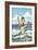 Pinup Girl Surf Fishing-Lantern Press-Framed Art Print