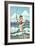 Pinup Girl Surf Fishing-Lantern Press-Framed Art Print