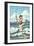 Pinup Girl Surf Fishing-Lantern Press-Framed Art Print