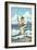 Pinup Girl Surf Fishing-Lantern Press-Framed Art Print