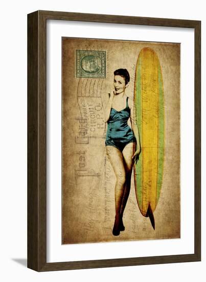 Pinup Girl Surfing-GI ArtLab-Framed Giclee Print