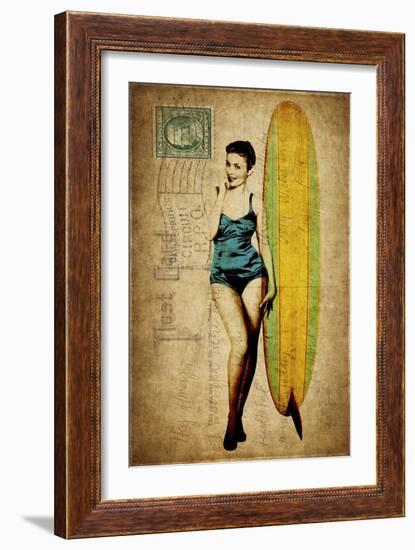 Pinup Girl Surfing-GI ArtLab-Framed Giclee Print