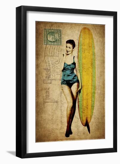 Pinup Girl Surfing-GI ArtLab-Framed Giclee Print