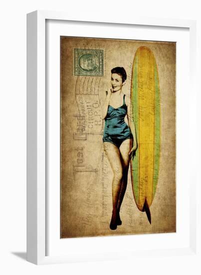 Pinup Girl Surfing-GI ArtLab-Framed Giclee Print