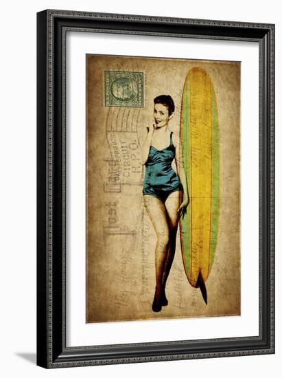 Pinup Girl Surfing-GI ArtLab-Framed Giclee Print