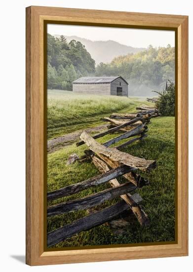 Pioneer's Barn, Split Rail Fence, Cades Cove, Great Smoky Mountains National Park, Tennessee, USA-null-Framed Premier Image Canvas