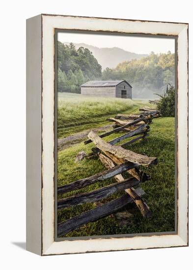 Pioneer's Barn, Split Rail Fence, Cades Cove, Great Smoky Mountains National Park, Tennessee, USA-null-Framed Premier Image Canvas