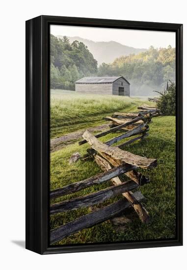 Pioneer's Barn, Split Rail Fence, Cades Cove, Great Smoky Mountains National Park, Tennessee, USA-null-Framed Premier Image Canvas