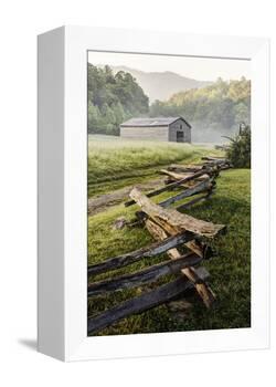 Pioneer's Barn, Split Rail Fence, Cades Cove, Great Smoky Mountains National Park, Tennessee, USA-null-Framed Premier Image Canvas