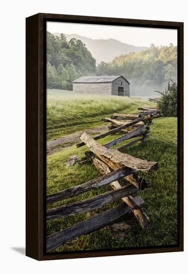 Pioneer's Barn, Split Rail Fence, Cades Cove, Great Smoky Mountains National Park, Tennessee, USA-null-Framed Premier Image Canvas