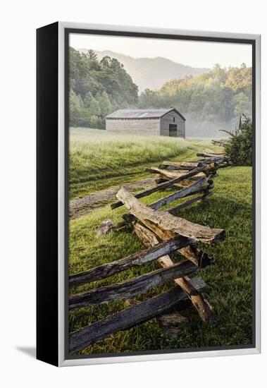 Pioneer's Barn, Split Rail Fence, Cades Cove, Great Smoky Mountains National Park, Tennessee, USA-null-Framed Premier Image Canvas