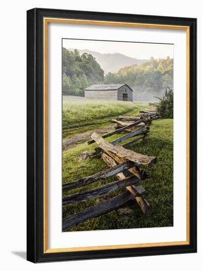 Pioneer's Barn, Split Rail Fence, Cades Cove, Great Smoky Mountains National Park, Tennessee, USA-null-Framed Photographic Print