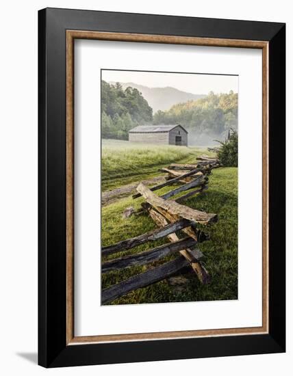 Pioneer's Barn, Split Rail Fence, Cades Cove, Great Smoky Mountains National Park, Tennessee, USA-null-Framed Photographic Print