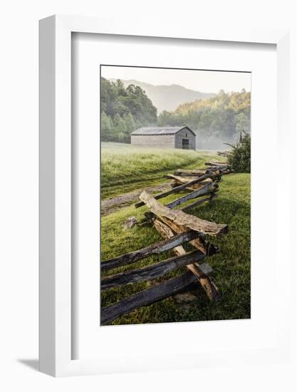 Pioneer's Barn, Split Rail Fence, Cades Cove, Great Smoky Mountains National Park, Tennessee, USA-null-Framed Photographic Print