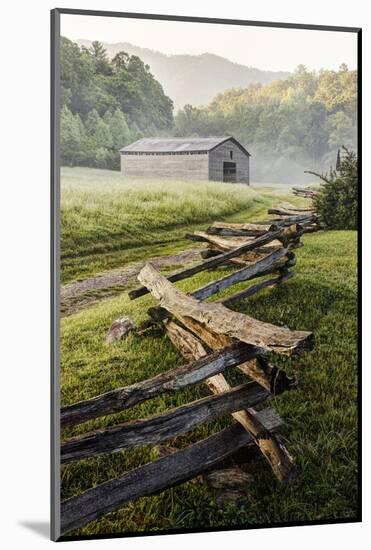 Pioneer's Barn, Split Rail Fence, Cades Cove, Great Smoky Mountains National Park, Tennessee, USA-null-Mounted Photographic Print