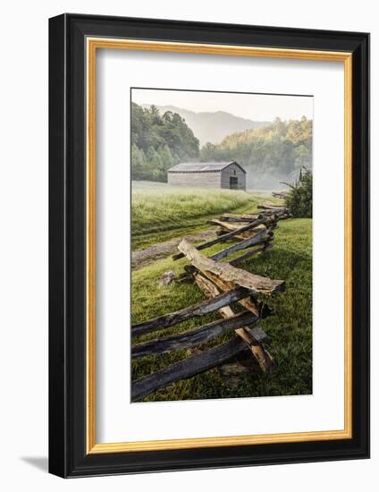 Pioneer's Barn, Split Rail Fence, Cades Cove, Great Smoky Mountains National Park, Tennessee, USA-null-Framed Photographic Print