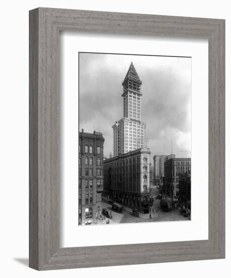 Pioneer Square and Smith Tower Construction - Seattle, WA-Lantern Press-Framed Art Print